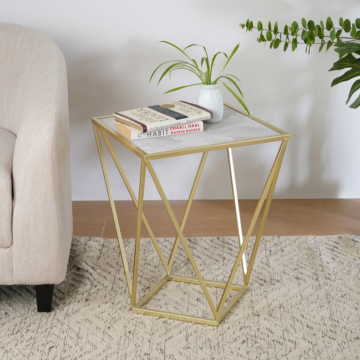 CREATIVE SIMPLE GLASS SIDE TABLE,GOLD+WHITE COLOR SolidRoot Buy Furniture USA