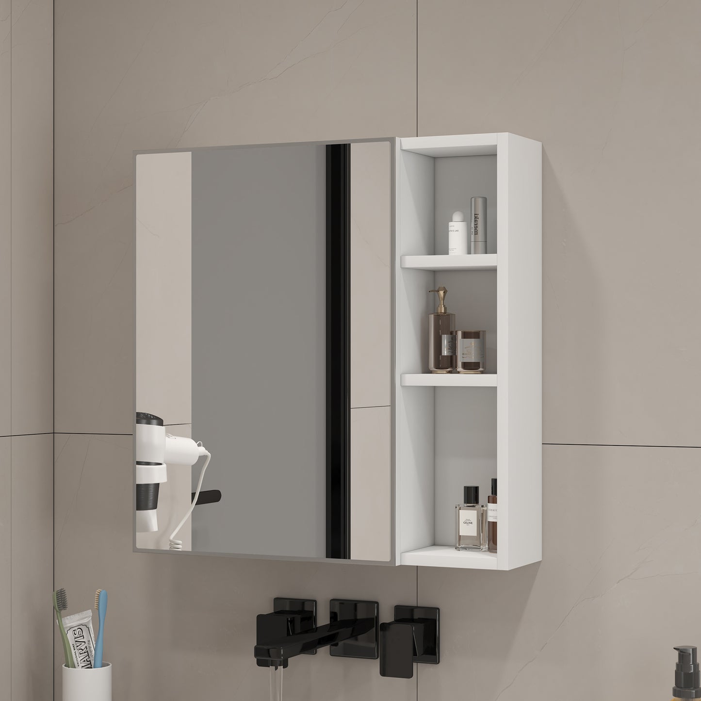 A white MDF material mirror cabinet, bathroom mirror, MDF material mirror cabinet,a separate wall mounted bathroom mirror for storage and space saving.W1151P318194 SolidRoot Buy Furniture USA