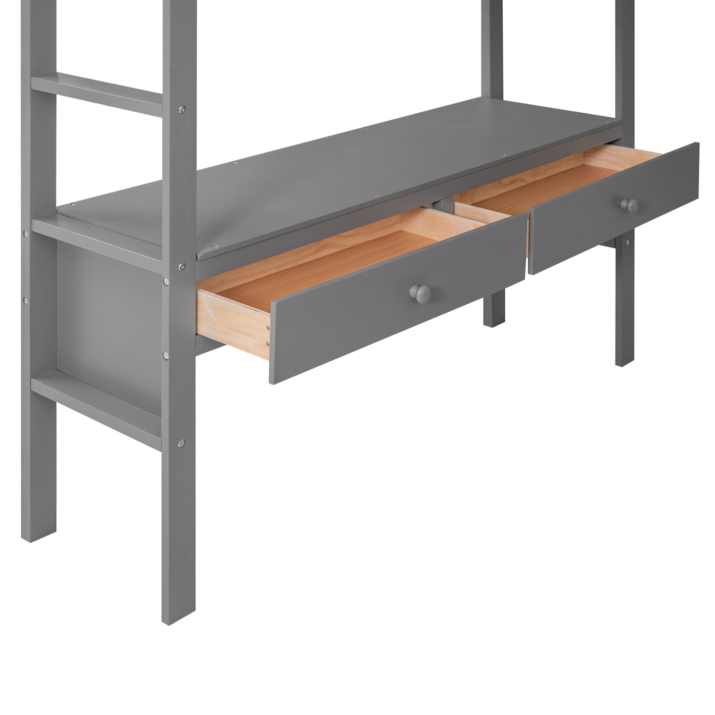 Full Size Loft Bed with Built-in Desk with Two Drawers, and Storage Shelves and Drawers,Gray(Old SKU: GX000320AAE)