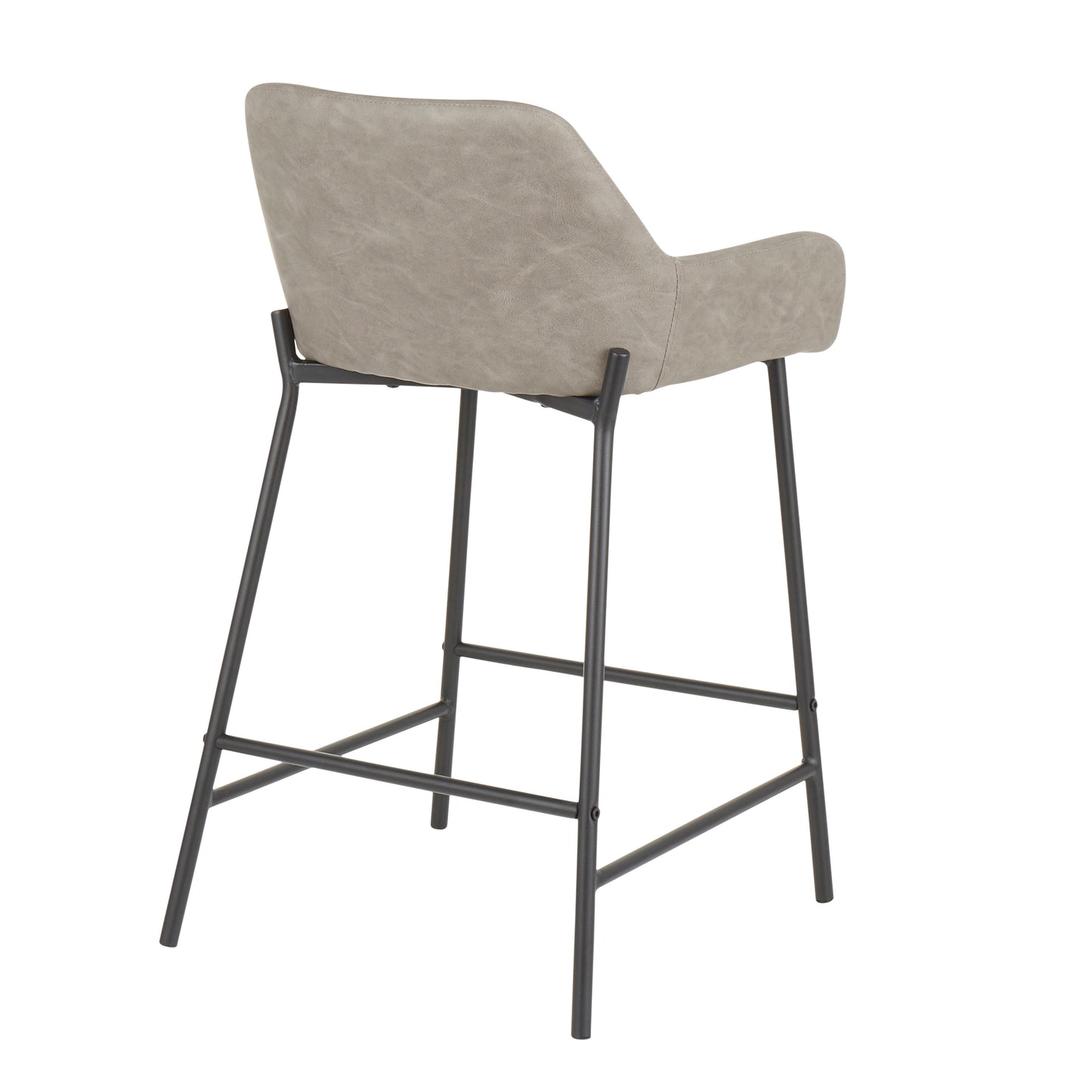 Daniella Industrial Counter Stool in Black Metal and Grey Faux Leather by Set of 2