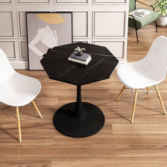 31.50'Modern Octagonal Coffee Table with Printed Black Marble Table Top,Metal Base, for Dining Room, Kitchen, Living Room SolidRoot Buy Furniture USA