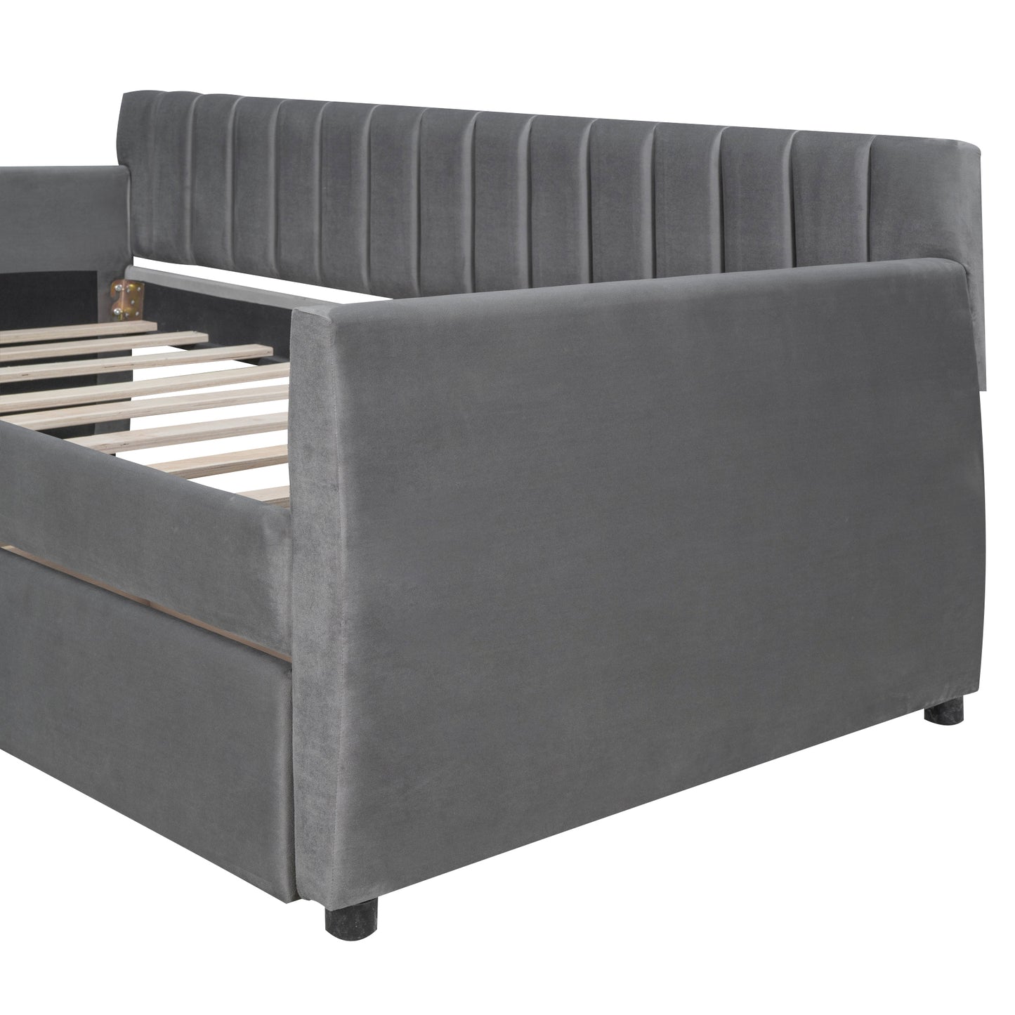 Twin Size Upholstered daybed with Drawers, Wood Slat Support, Gray