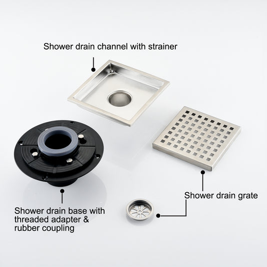 6 Inch Square Shower Floor Drain - SolidRoot Buy Furniture USA