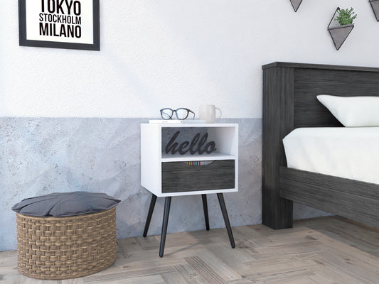 1-Drawer 1-Shelf Nightstand Smokey Oak and White SolidRoot Buy Furniture USA