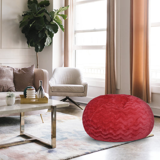 Faux Fur Bean Bag Chair, Red-3ft Cozy and Stretchable Fabric Lounger for Children and Adults with Easy-Clean Cover, Comfortable Faux Fur Seating for Bedrooms, Filled with Shredded and Memory Foam. SolidRoot Buy Furniture USA