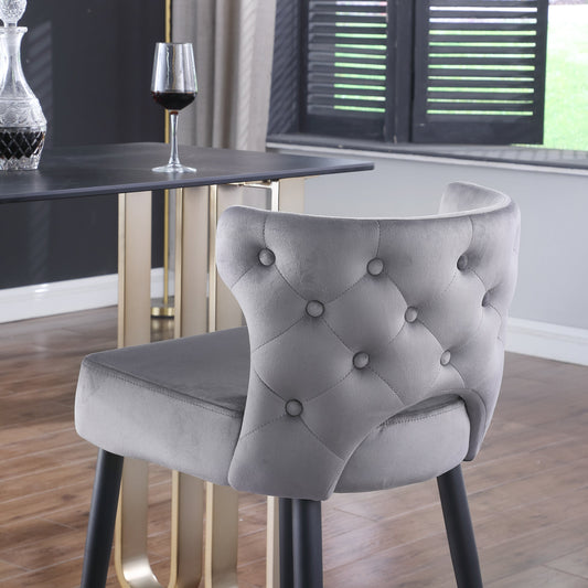 Woker Furniture Contemporary Velvet Upholstered Counter Height Stool with Gold Tipped, Black Metal Legs, 22" W x 19" D x 38.5" H, Gray Livingsource