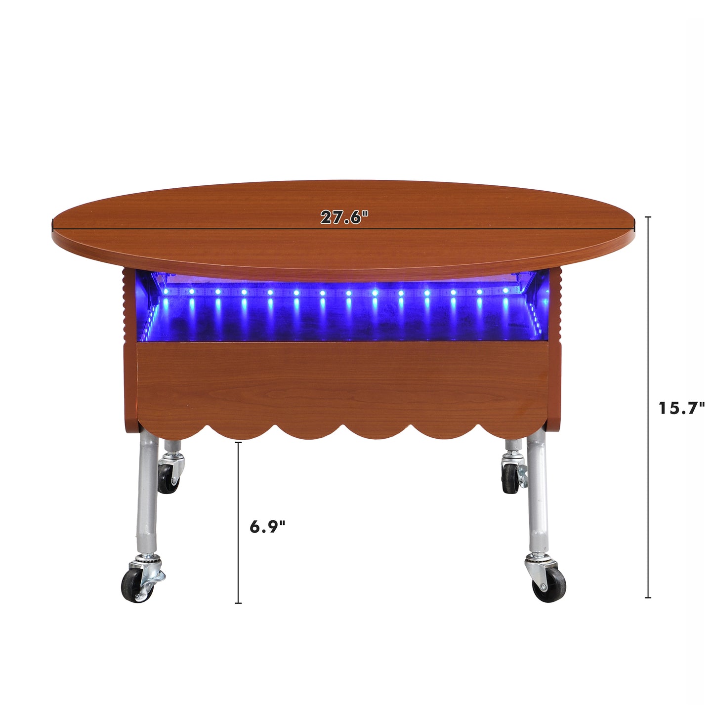 Round Lift-Top Coffee Table with Wheels, Metal Frame and Multi-Color Lighting in 27.6"