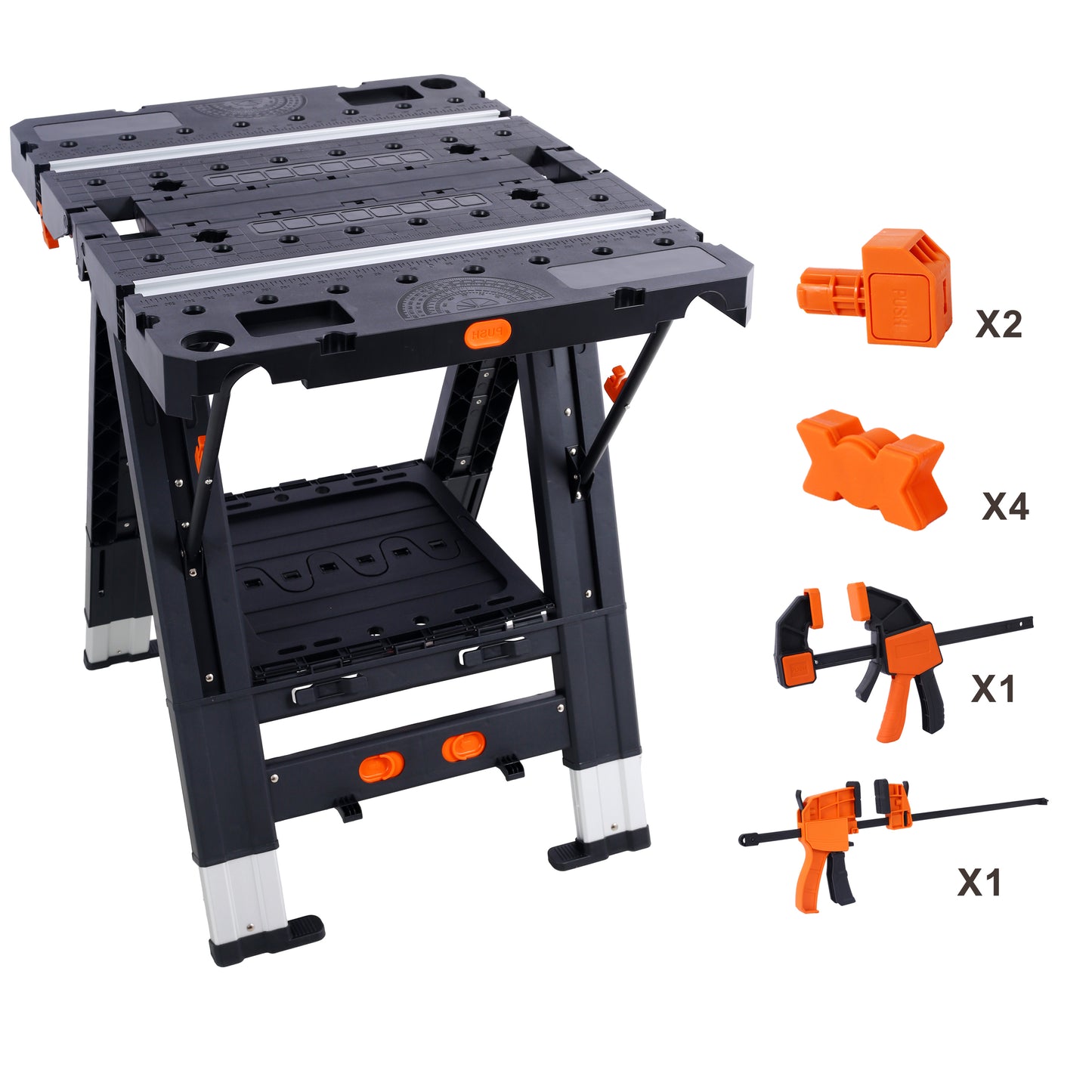 Portable Folding Work Table, 2-in-1 as Sawhorse & Workbench,  Large Load Capacity with 2pcs Clamps