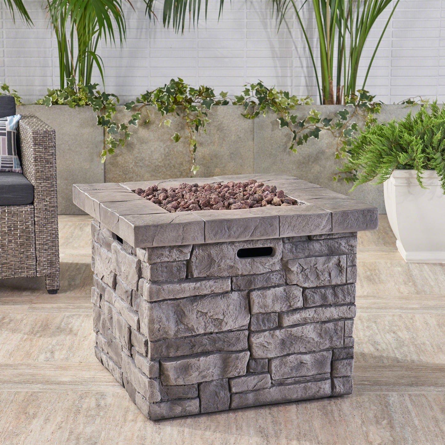 30" Outdoor Square MgO Propane Fire Pit - 40,000 BTU, Grey