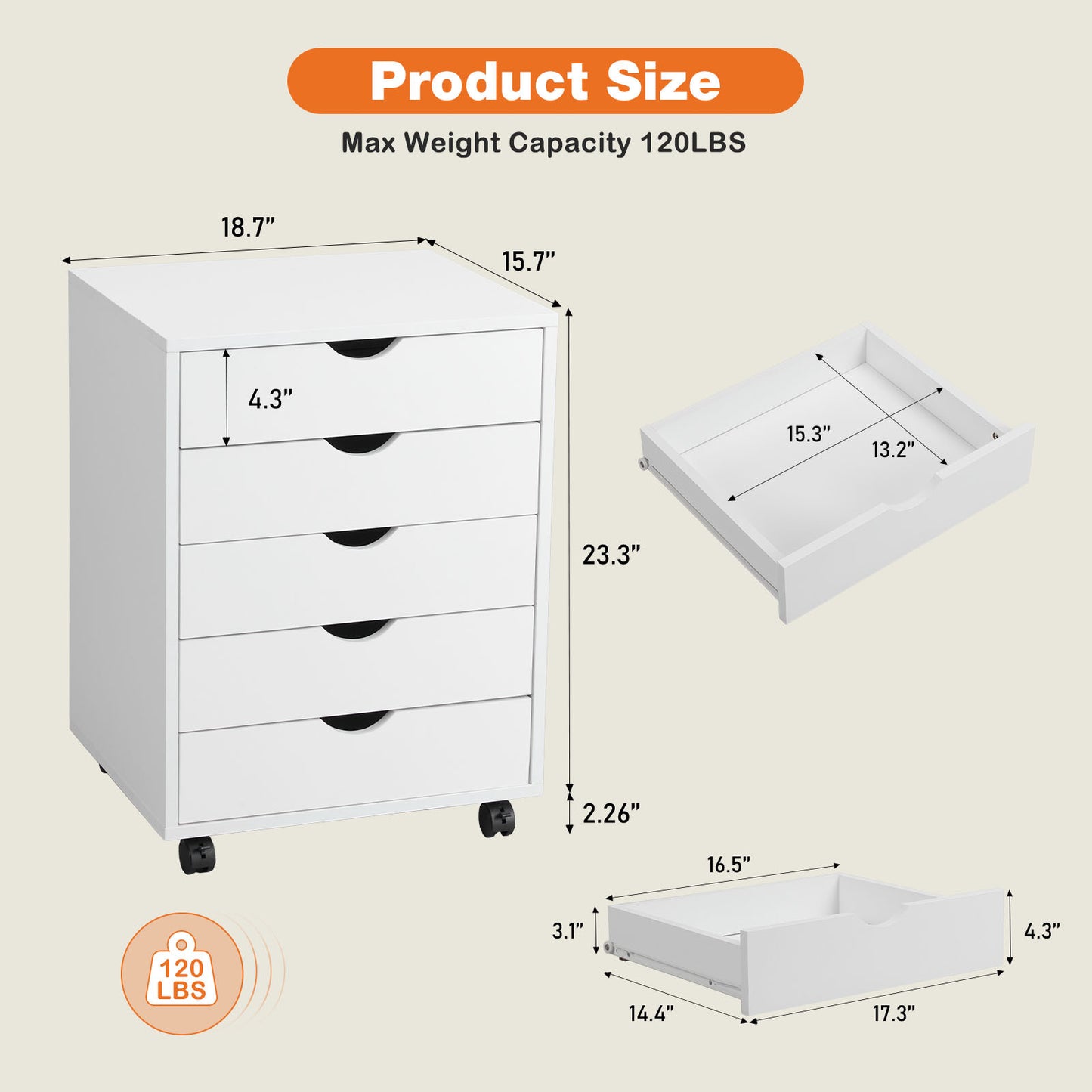 Sweetcrispy 5 Drawer Chest - Storage Cabinets Dressers Wood Dresser Cabinet with Wheels Mobile Organizer Drawers for Office