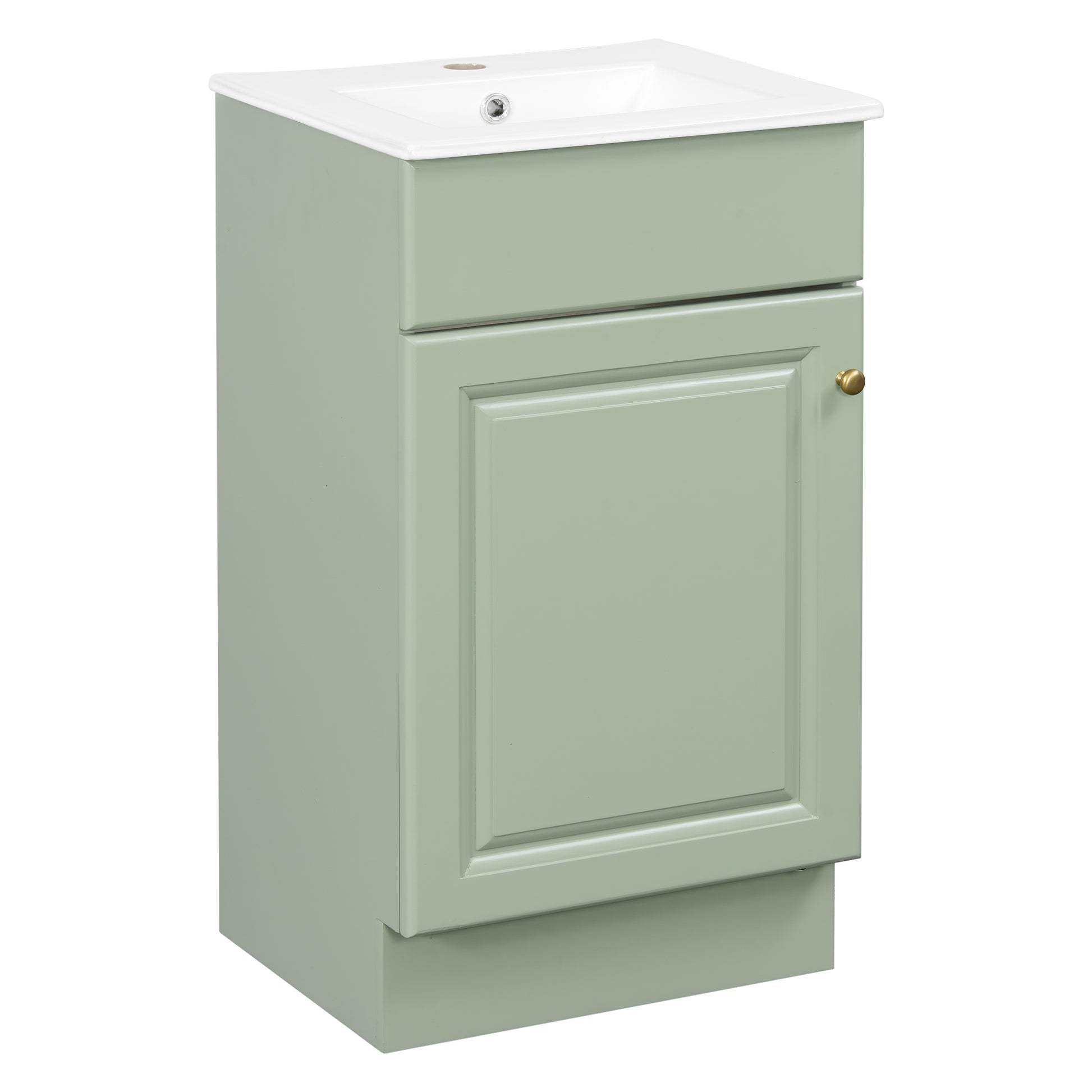 Light Green 18' Bathroom Vanity with Ceramic Sink, MDF Cabinet with Door Shelf and Adjustable Interior, Freestanding Design SolidRoot Buy Furniture USA