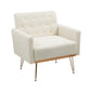 COOLMORE  Armchair Single Sofa Modern Tufted Upholstered Side Reading Chairs with Arm and Gold Metal Leg for Living Room Bedroom (White teddy ) Livingsource