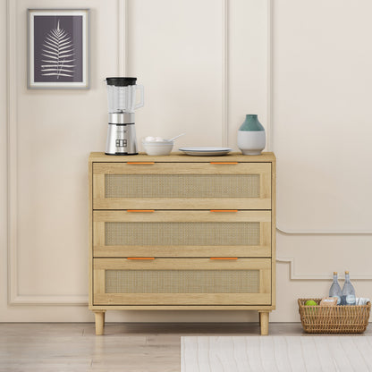 31.50'3-Drawers Rattan Storage Cabinet Rattan Drawer,for Bedroom,Living Room,Dining Room,Hallways,Oak SolidRoot Buy Furniture USA