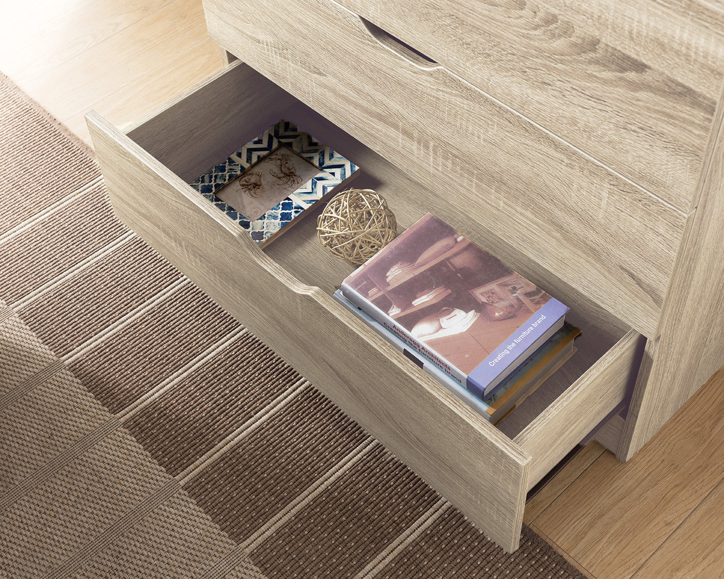 Functional 5 Drawer Chest in Light Oak Finish