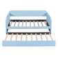 Upholstered Daybed Sofa Bed Twin Size With Trundle Bed and Wood Slat, Light Blue - SolidRoot Buy Furniture USA