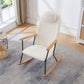 Adjustable Headrest Pillow Rocking Chair, Teddy Fabric Upholstered Glider Rocker with High Backrest, Modern Rocking Accent Chairs Comfy Side Chair for Nursery, Bedroom, Living Room (White) Livingsource