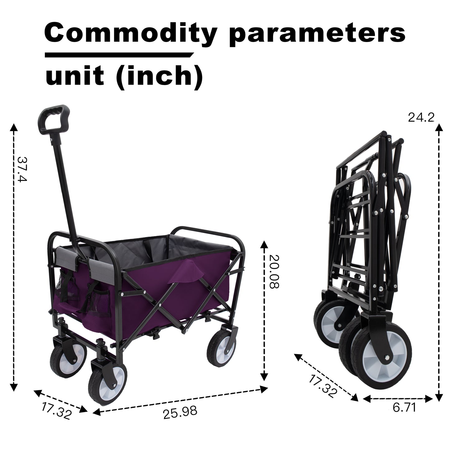 Minimeetall Strap , Collapsible Foldable Wagon Cart with strapping system Beach Wagon , Utility Cart , Utility Wagon Grocery Cart for Camping Shopping Sports Gardeing Fishing Supports 225lbs purple