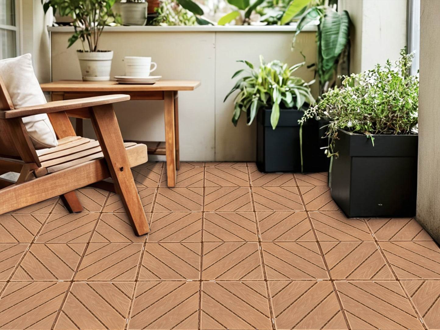 Plastic Composite Deck Tiles Set of 35pcs, Composite Decking Resist Rust, Water, Weather, Easy to DIY & Maintain, Ideal for Patios, Balconies, Rooftops, Decks, Indoor&Outdoor, 12x12" Wood color