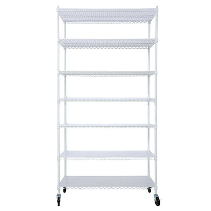 White 7-Tier Adjustable Pantry Shelving Unit with Wheels & Liners - 48' x 18' x 81.5', High Density Wire Storage Rack SolidRoot Buy Furniture USA
