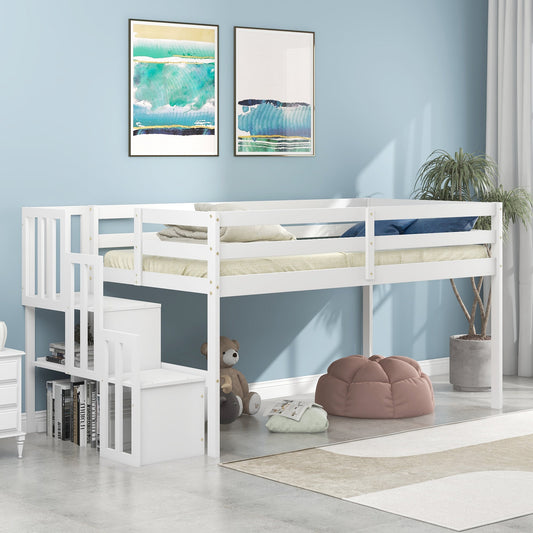 Loft bed with staircase , White SolidRoot Buy Furniture USA