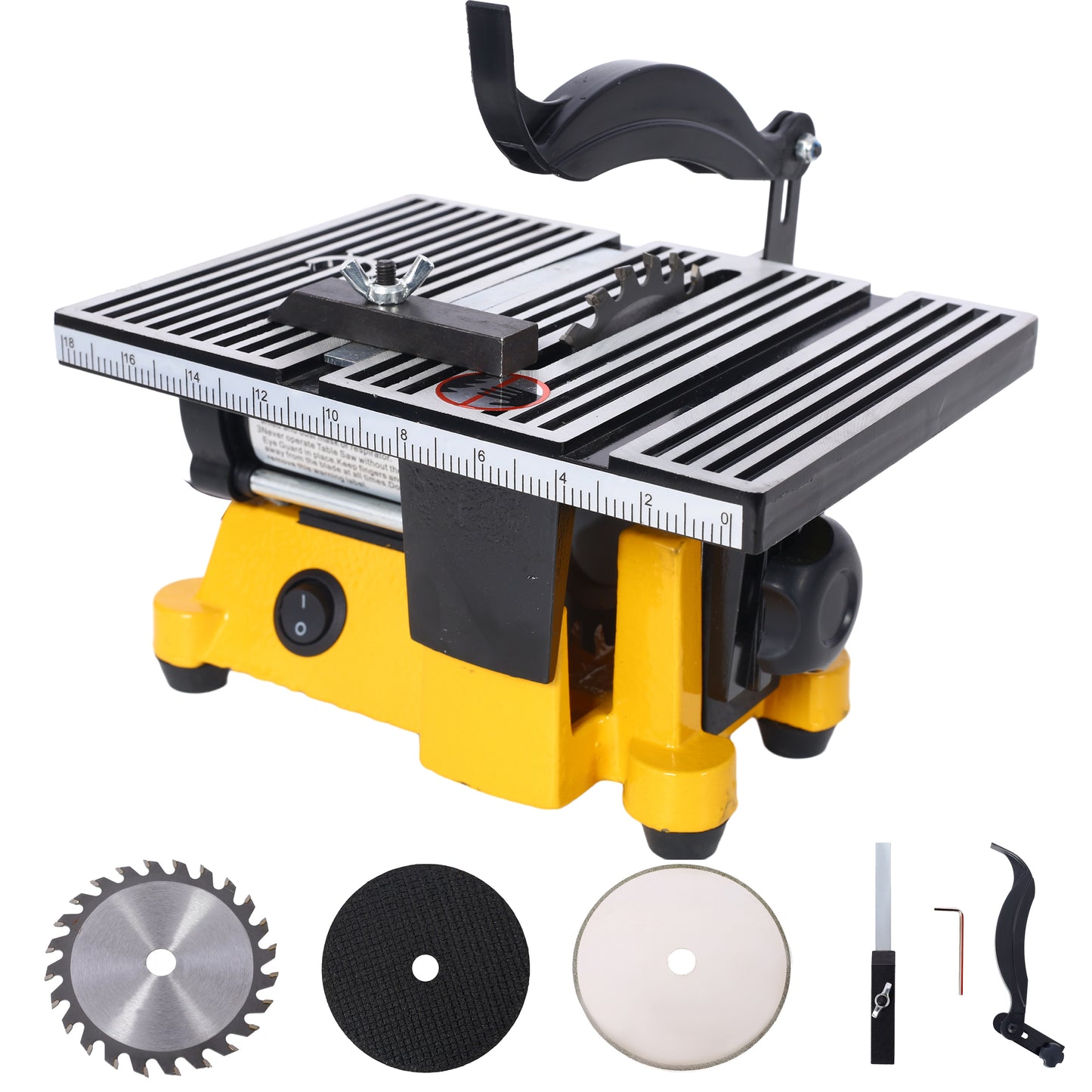 4" 90W Mini Table Saw Top Cut Off Miter Saw Multifunctional Desktop Saws w/ 3 Blades for Precision Cut Metal Wood Frame Molding