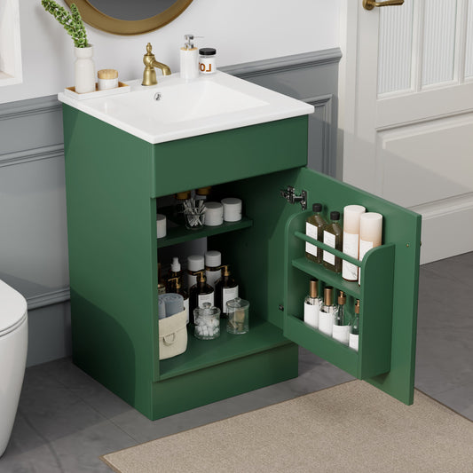 20" Bathroom Vanity with Sink, Vanity Cabinet with Door Shelf and Adjustable Shelf, Green Livingsource