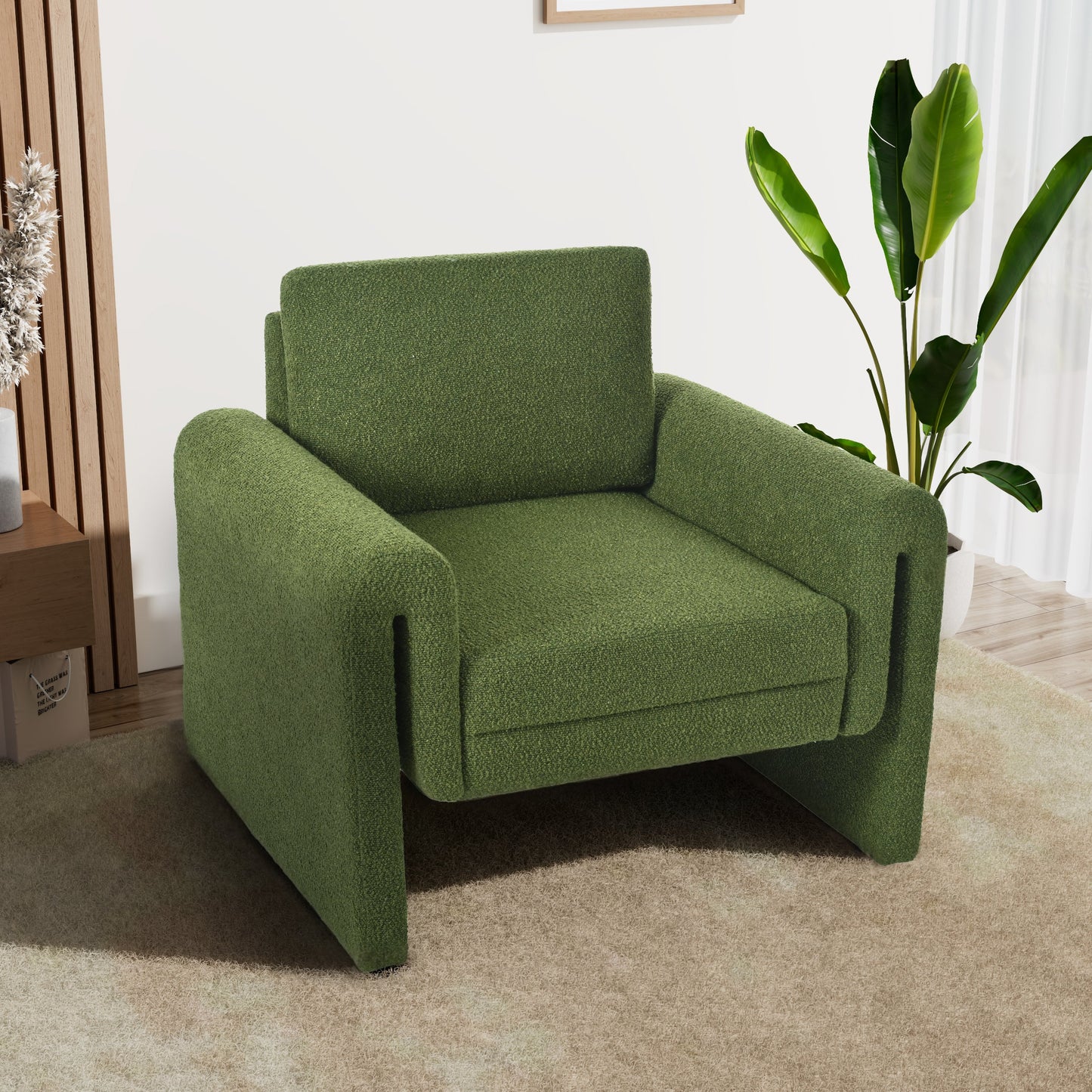 Modern Bouclé Upholstered Accent Chair - Ideal for Living Room, Bedroom & Office, with Sturdy Support and Luxurious Comfort, Green SolidRoot Buy Furniture USA