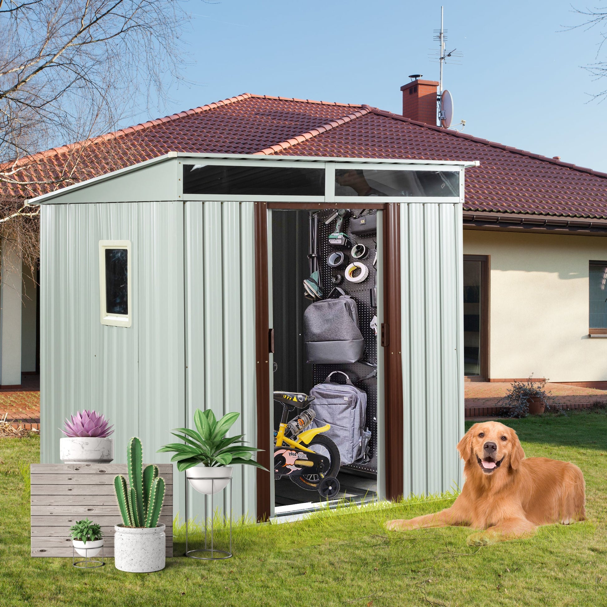 6ft x 5ft Outdoor Metal Storage Shed With window and Metal foundation White SolidRoot Buy Furniture USA