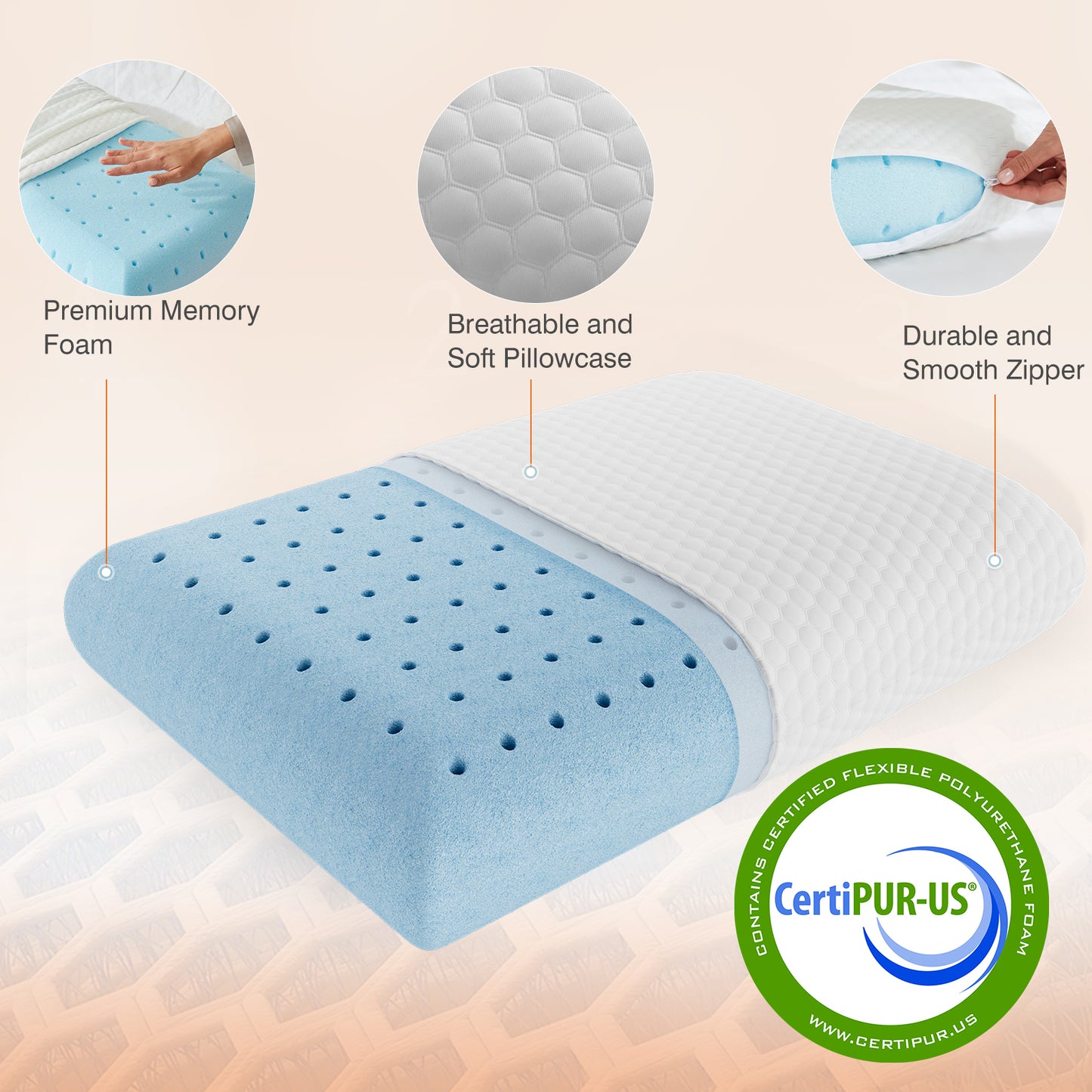 Foam pillow, sleeping pillow, soft and comfortable, removable, machine washable cover,1 pack,24 "x 16