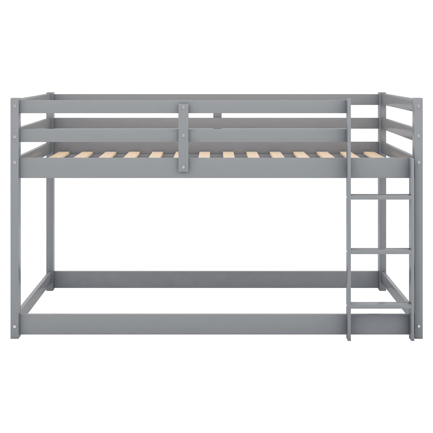 Twin over Twin Floor Bunk Bed with Ladder , Gray(Old SKU:WF281727AAE/WF286602AAE)