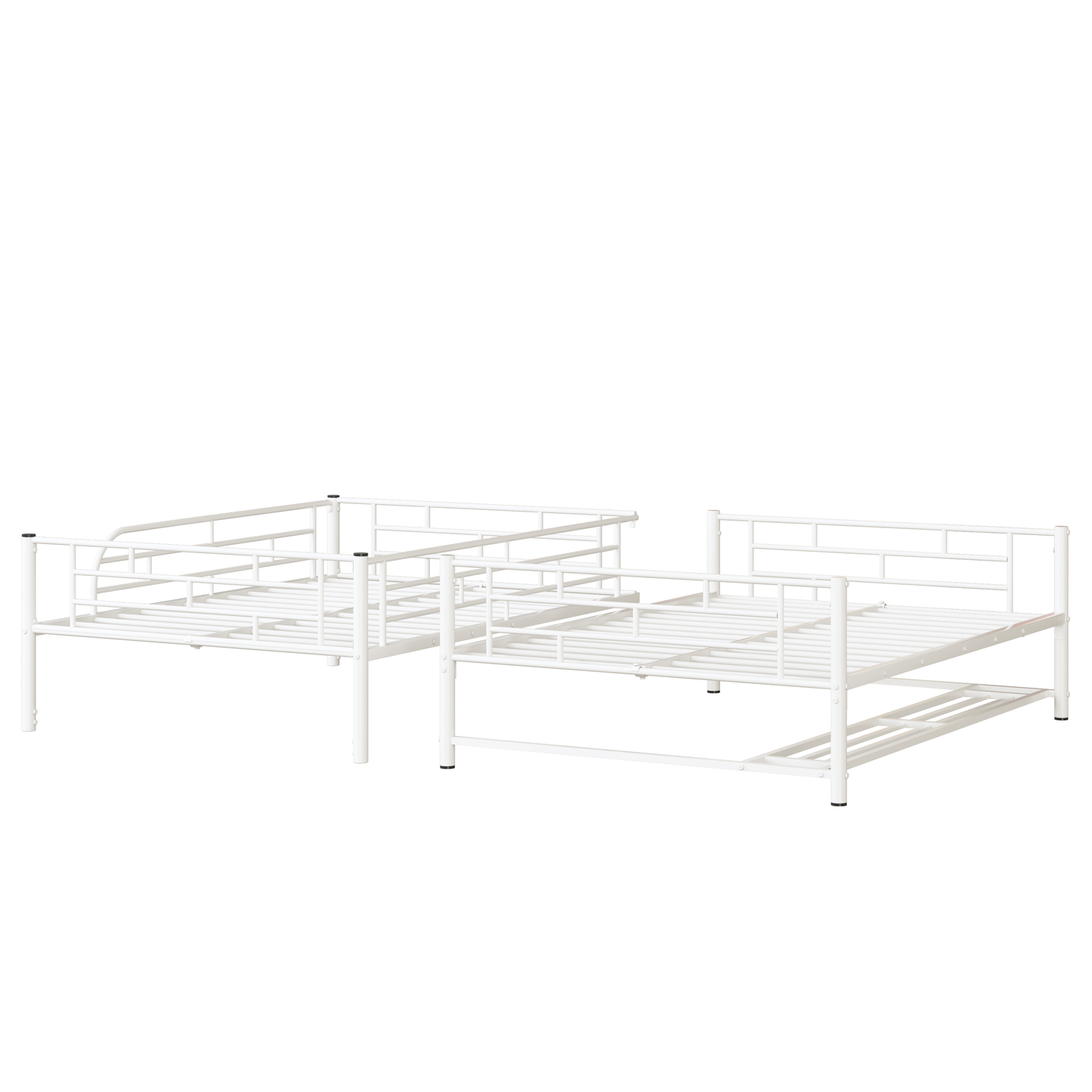 Full Over Full Metal Bunk Bed with Shelf and Guardrails, White