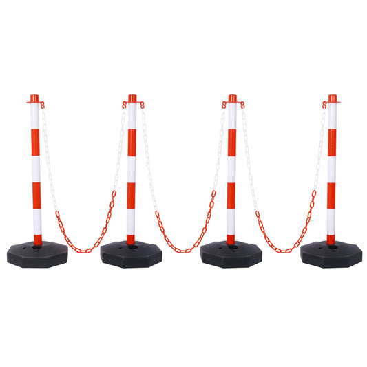 4 Pack Traffic Delineator Post Cones with Fillable Base, Adjustable Plastic Safety Barrier with 5Ft Plastic Chain, Outdoor and Indoor Crowd Control Stanchion for Traffic Control and warning W/R