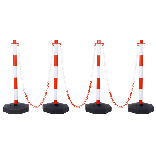 4 Pack Traffic Delineator Post Cones with Fillable Base, Adjustable Plastic Safety Barrier with 5Ft Plastic Chain, Outdoor and Indoor Crowd Control Stanchion for Traffic Control and warning W/R Livingsource