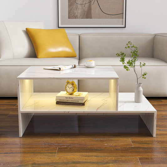 Coffee table with unique architectural shape,white SolidRoot Buy Furniture USA