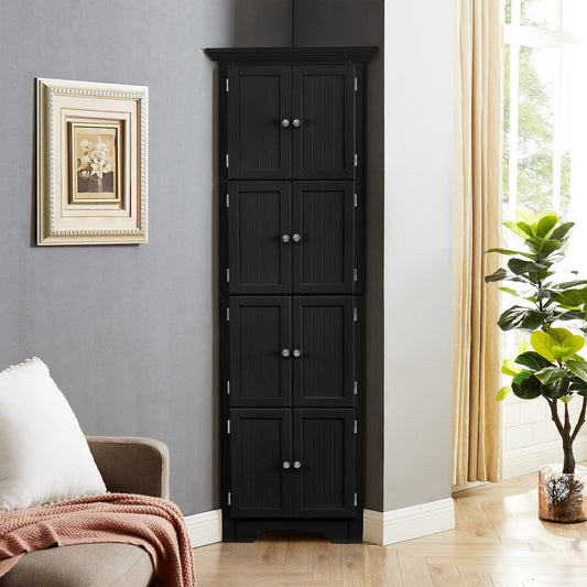 Tall Storage Cabinet with Doors and 4 Shelves for Living Room, Kitchen, Office, Bedroom, Bathroom, Modern, Black SolidRoot Buy Furniture USA