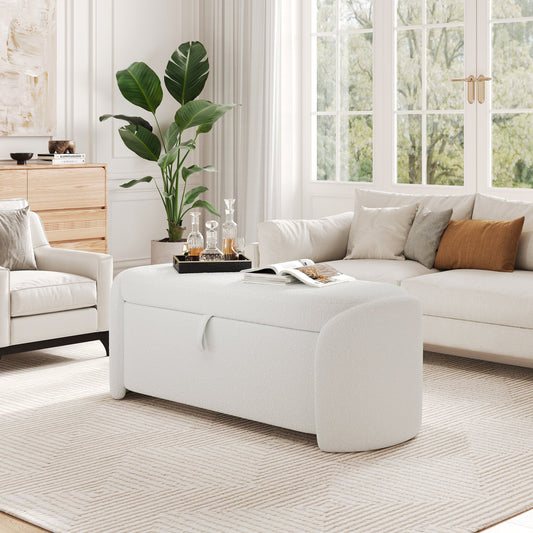 STORAGE OTTOMAN, Beige, Boucle Livingsource