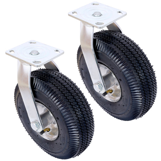 4PCS 10IN CASTER pneumatic tire(2PCS SWIVEL+2PCS RIGID), Caster Wheel, Swivel Plate, Steel Hub with Ball Bearings, 5/8-Inch Bore Centered Axle -black Livingsource