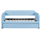 Upholstered Daybed Sofa Bed Twin Size With Trundle Bed and Wood Slat, Light Blue - SolidRoot Buy Furniture USA