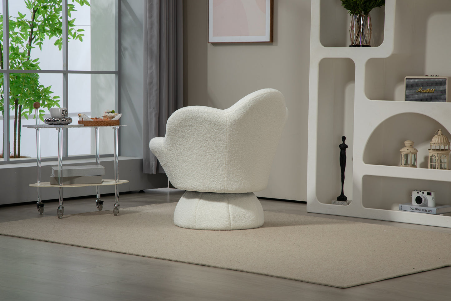 The 360-degree spinning armchair is designed for your leisure and comfort. The sturdy and wide base, Irony and metal turntable can achieve smooth and easy rotation. Sitting on it, you will fall