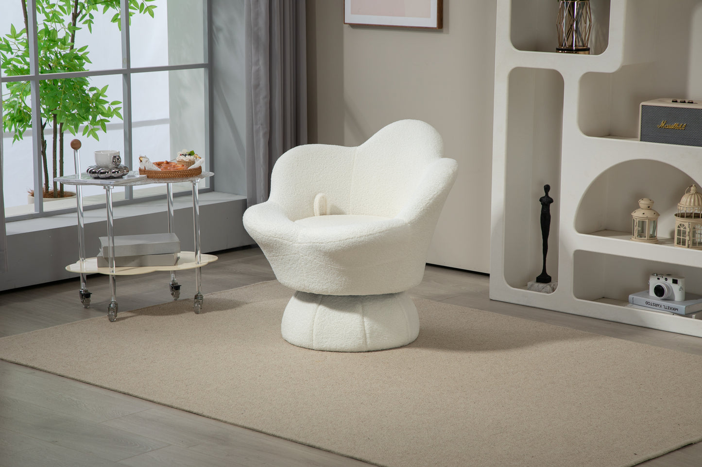 The 360-degree spinning armchair is designed for your leisure and comfort. The sturdy and wide base, Irony and metal turntable can achieve smooth and easy rotation. Sitting on it, you will fall