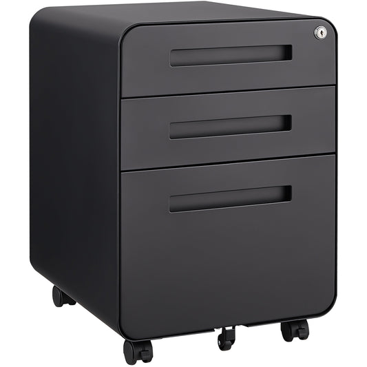 3 Drawer Mobile File Cabinet Under Desk Office,Simple Style Versatile Storage Cabinet for Legal/Letter/A4 Files, 5 Wheel Design Anti-Tilting Cold Rolled Steel Waterproof Moisture-Proof Black Livingsource