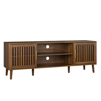 63 Inch TV Stand With 2 Grille Door Cabinets And Adjustable Storage Rack, Suitable For Medieval Modern TV Cabinets With 55/65/70 Inch TVs, Entertainment Center With Storage Space, Walnut Wood SolidRoot Buy Furniture USA