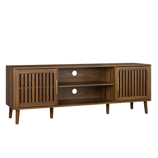 63 Inch TV Stand With 2 Grille Door Cabinets And Adjustable Storage Rack, Suitable For Medieval Modern TV Cabinets With 55/65/70 Inch TVs, Entertainment Center With Storage Space, Walnut Wood SolidRoot Buy Furniture USA