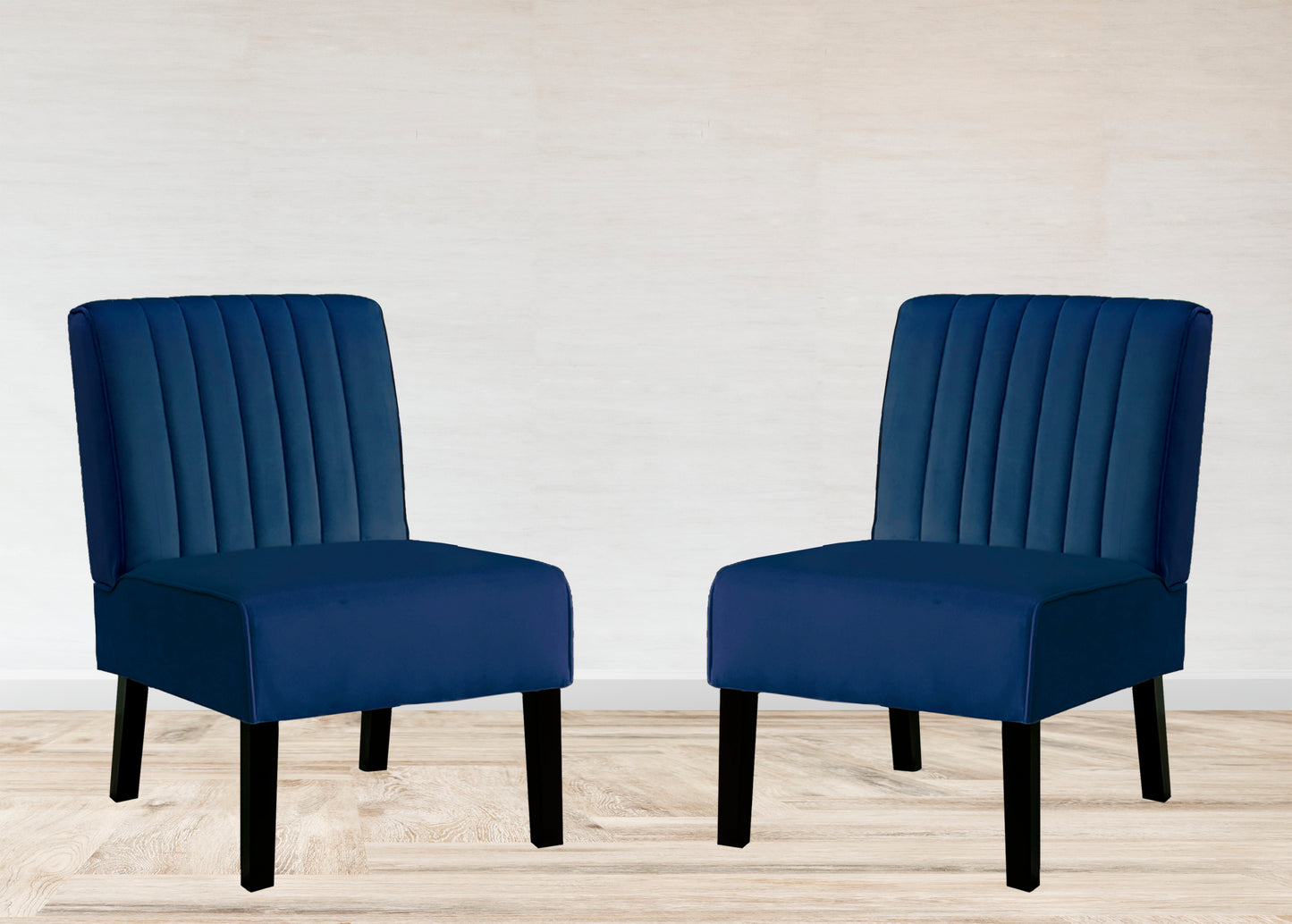 Reese Mid Century Modern Accent Chairs Set of 2 with Minimalist Design, Elegant Velvet Upholstery and Solid Wood Legs, Ideal for Living Room or Bedroom, Dark Blue