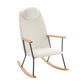 Adjustable Headrest Pillow Rocking Chair, Teddy Fabric Upholstered Glider Rocker with High Backrest, Modern Rocking Accent Chairs Comfy Side Chair for Nursery, Bedroom, Living Room (White) Livingsource