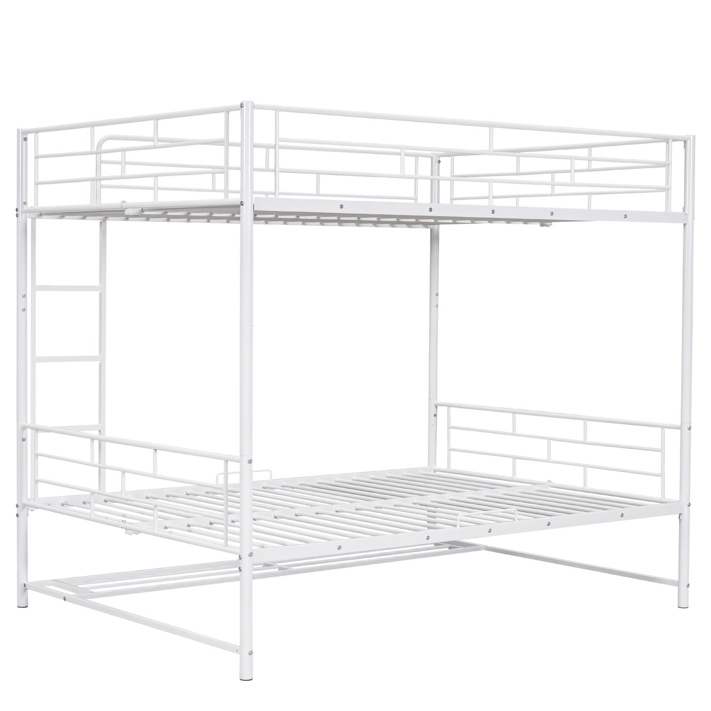 Full Over Full Metal Bunk Bed with Shelf and Guardrails, White