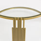 Modern Glass Coffee Table in 31.5", Asymmetrical Metal, Circular Metal Drum Base, Gold Finish & Lower Shelf Livingsource