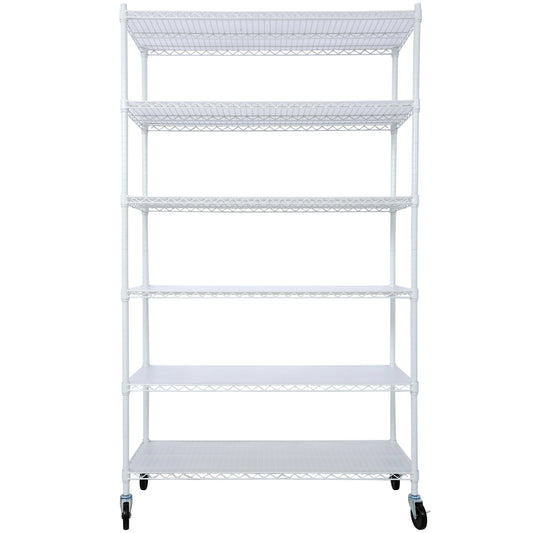 6 Tier 6000lbs Capacity NSF Metal Shelf Wire Shelving Unit, Heavy Duty Adjustable Storage Rack with Wheels & Shelf Liners for Commercial Grade Utility Steel Storage Rack, white - 84'H x 48'L x 20'D Livingsource