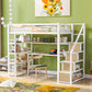 Twin Size Metal Loft bed with Staircase, Built-in Desk and Storage Shelves, White - SolidRoot Buy Furniture USA