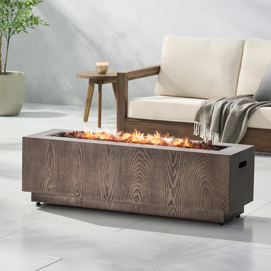 48" Outdoor 50,000 BTU Rectangular Iron Propane Fire Pit, Brown Wood Pattern (Tank Cover not Included)